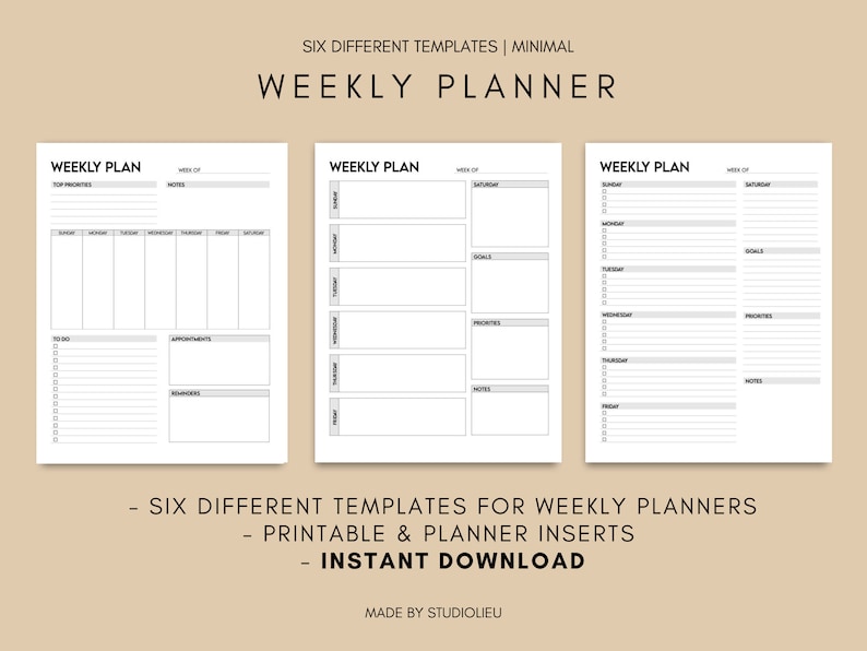 Weekly Planner Printable, Weekly Planner Digital, Instant Download ...