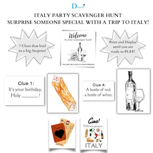 7 Clues - Party Scavenger Hunt - Trip to Italy Surprise !