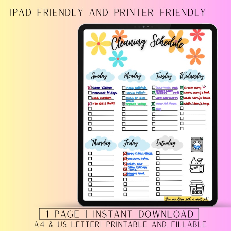 Editable Cleaning Schedule, Printable, Cleaning Checklist, Weekly