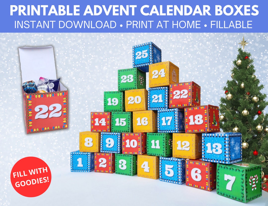 Printable Christmas Advent Calendar Boxes, Advent Calendar Kit ...