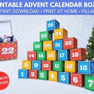 Druckbare Weihnachts-Adventskalender-Boxen, Adventskalender-Kit, Weihnachtsaktivitäten für Kinder
