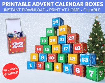 Printable Christmas Advent Calendar Boxes, Advent Calendar Kit, Christmas Activities for Kids