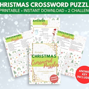 Christmas Crosswords, Printable Puzzles, Christmas Party Game, Christmas Puzzle, Christmas Games Printable