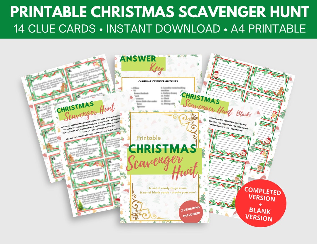 Christmas Scavenger Hunt Printable, Christmas Games Printable, Treasure ...