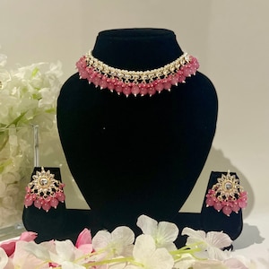 Classic Pearl Kundan Choker Necklace with Earrings/ Kundan set with moti hangings