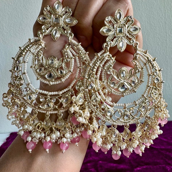 Boucles d'oreilles Niya Kundan Chandbali | Bijoux Sabyasachi | Bijoux indiens | Boucles d'oreilles fines Kundan | Boucles d'oreilles indiennes | Chandbali