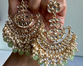 Navya Uncut Kundan Polki Chandbali Earrings | Sabyasachi Jewelry |Indian Jewelry |Fine Kundan Earring |Indian Earrings |Statement Earrings