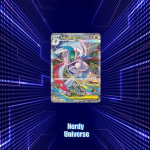 Puede incluir: Una carta coleccionable holográfica con una ilustración de Mega Gardevoir EX y 350 HP. La tarjeta muestra texto en japonés, incluido el nombre Mega Gardevoir EX, y presenta un diseño de personaje dinámico y colorido con elementos blancos y verde azulado.