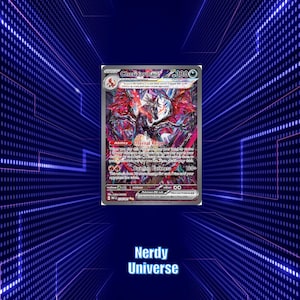 Puede incluir: Una carta coleccionable Charizard ex con una ilustración oscura y estilizada de la criatura tipo dragón con alas rojas y detalles negros. La carta muestra 330 HP, la habilidad Infernal Reign y el texto de ataque Burning Darkness en inglés.