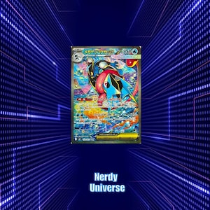 May include: A Japanese trading card featuring a blue and black creature with a red scarf, labelled Mega Gekkouga EX with 350 HP. The card displays colourful, dynamic artwork with water-themed elements, Japanese text, and a holographic finish.