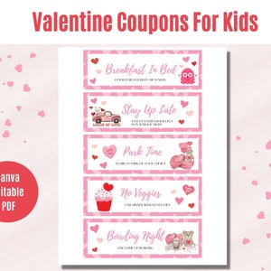 Libro de cupones de San Valentín para niños editable, Cupones de amor imprimibles para niños, Regalo de San Valentín, Cupones de San Valentín, Carta, A4