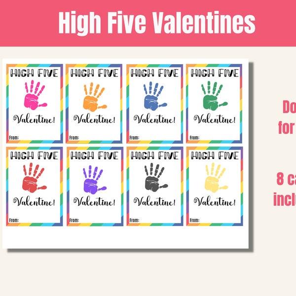 Printable Sticky Hand Valentine Cards, High Five Valentine, Kids Valentine Cards, School Valentine Cards, Instant Download, Letter, A4