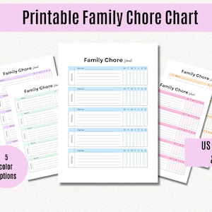 Printable Family Chore Chart, Weekly Chore Chart, Family Planner ...
