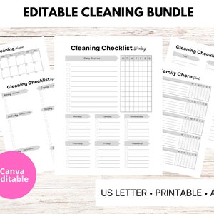 Editable Cleaning Bundle, Printable Cleaning Planner, Cleaning Schedule, Monthly Cleaning, Weekly Cleaning, US Letter, A4, A5