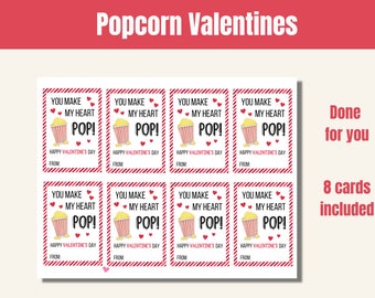 Printable Popcorn Valentine Cards, Popcorn Valentine Tag, Kids Valentine Cards, School Valentine Cards, Instant Download, Letter, A4