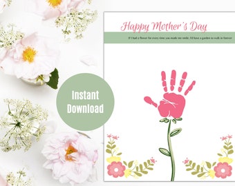 Moederdag bloem handafdruk cadeau, Moederdag aandenken, kinderen bloemen handafdruk kunst, Moederdag afdrukbaar, cadeau van kinderen