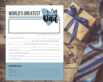 Questionario personalizzato per la festa del papà, Tutto sul papà stampabile, Regalo per la festa del papà dai bambini, Festa del papà stampabile, Ricordo per la festa del papà