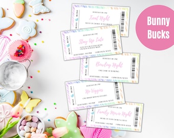 Easter Bunny Bucks Printable, Editable Easter Coupons, Easter Egg Filler, Easter Egg Coupons For Kids, Kids Coupon Book, Instant Download