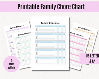 Printable Family Chore Chart, Weekly Chore Chart, Family Planner Printable, Weekly Family Schedule, Letter, A4