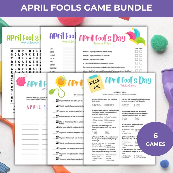 April Fools Day Game Bundle, Printable April Fools Day Activity Bundle, April Fools Day Party, April Fools Day Games, All Fools Day Games