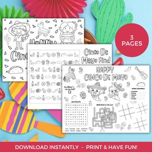 Cinco De Mayo Coloring Activity Placemat, Printable Cinco De Mayo Party Placemat, CInco De Mayo Activity Sheet, Cinco De Mayo Coloring Sheet