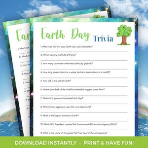 Earth Day Trivia Game, Printable Earth Day Trivia Activity, Classroom Activity, Earth Day Party, Nature Activity, Trivia Game For Kids