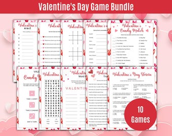 Printable Valentine Day Game Bundle, Valentines Games for Kids, Valentines Party Games, Valentines Classroom Activities, Family Games