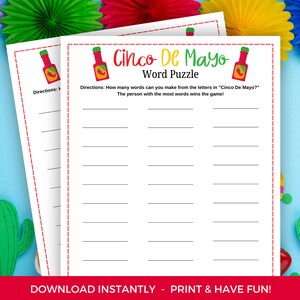 Cinco De Mayo Word Puzzle Game, Printable Cinco De Mayo Activity, Cinco De Mayo Printable, Cinco De Mayo Party Game, Cinco De Mayo Word Game