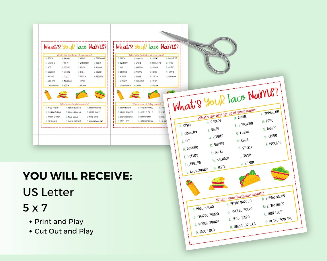 Cinco De Mayo What's Your Taco Name Game, Printable Cinco De Mayo ...
