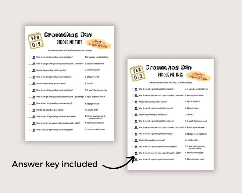 Groundhog Day Riddle Me This Game, Printable Groundhog Day Jokes ...