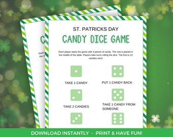 St. Patrick's Day Candy Dice, St. Patrick's Day Game, St. Patrick's Day Activity, Printable Kids Activity, St. Patrick's Day Games For Kids