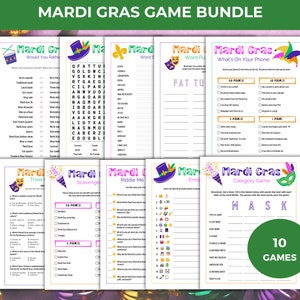 Mardi Gras Game Bundle, Fat Tuesday Party Games, Printable Mardi Gras Activities, Mardi Gras Themed Party Games, Carnival, New Orleans Games