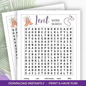 Lent Word Search Game, Printable Lenten Activity, Lent Party Game, Easter Activity, Christian And Catholic Lenten Game, Bible Activity