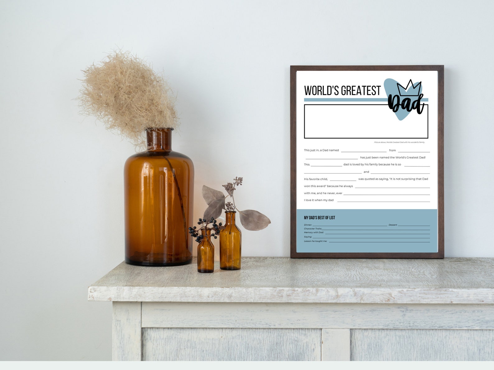 All About Dad Printable, Personalized Father's Day Gift for Dad, Father