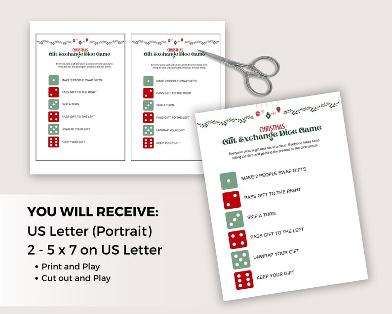 Christmas Gift Exchange Dice Game, Printable Christmas Gift Dice Game