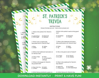 St. Patrick's Day Trivia Game, St. Patrick's Day Game, St. Patrick's Day Activity, Printable Kids Activity, St. Patrick's Day Games For Kids