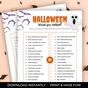 Halloween Would You Rather Game, Printable Halloween This or That, Halloween Party Game, Halloween Activity, Halloween Game for Kids & Adult