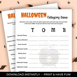 Halloween Category Game, Printable Halloween Category Game, Halloween Party Game, Halloween Games for Kids And Teens, Halloween Game Night