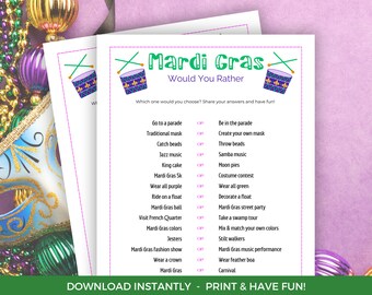 Mardi Gras Would You Rather Game for Kids, Mardi Gras Game, Mardi Gras ...