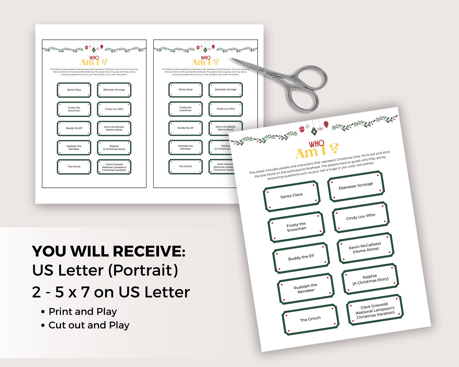 Christmas Who Am I Game, Printable Christmas Who Am I Game, Christmas Guessing Game, Christmas ...
