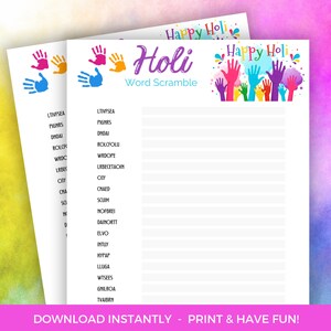 Holi Word Scramble, Printable Festival Of Color Word Scramble Activity, Holi Festival Party, Holi Festival Games, Holi Festival Activity