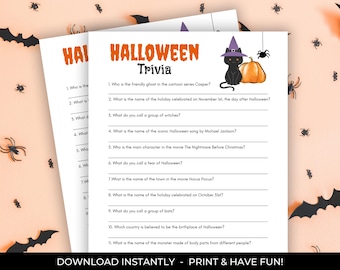 Halloween Trivia Game, Printable Quiz Game, Halloween Party Game, Costume Party Game, Halloween Party Game for Kids And Teens, Trivia Game