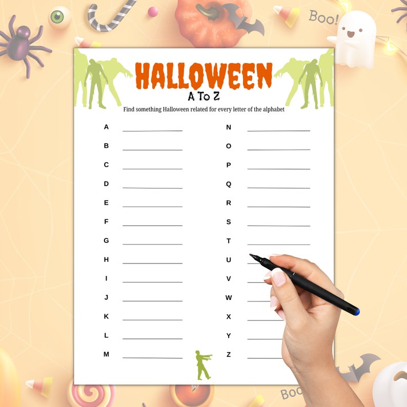 Halloween A to Z Game, Printable Halloween Game, Halloween Party Games ...