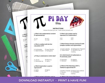 Pi Day Trivia Spiel, druckbare Pi Day Trivia Aktivität, Pi Day Party, Pi Day Spiele, Pi Day Aktivitäten für Kinder, Pi Day Arbeitsblätter