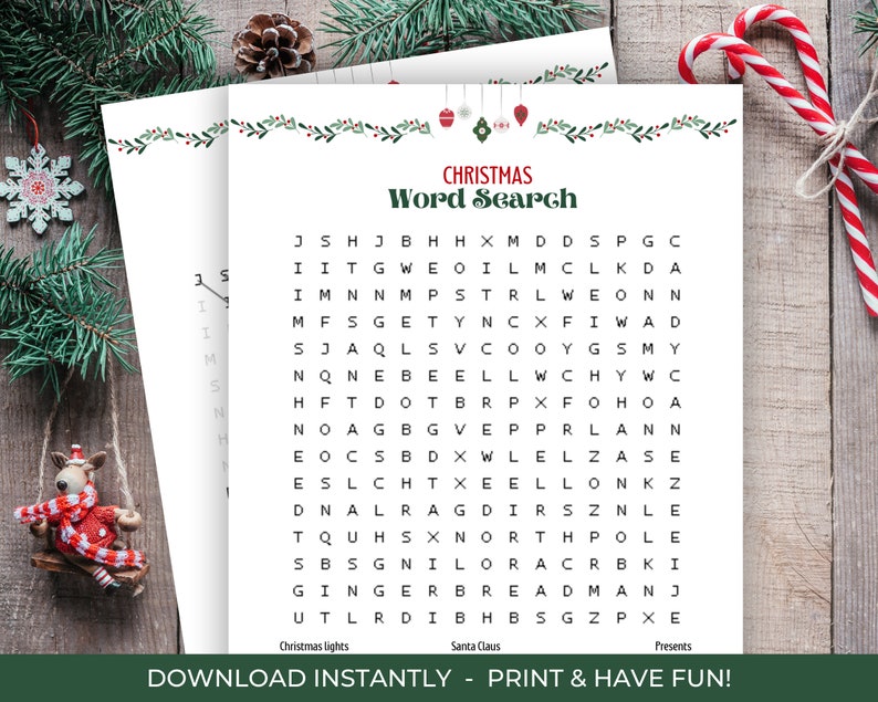 Christmas Word Search Game, Printable Christmas Word Search, Christmas Party Game, Holiday Party