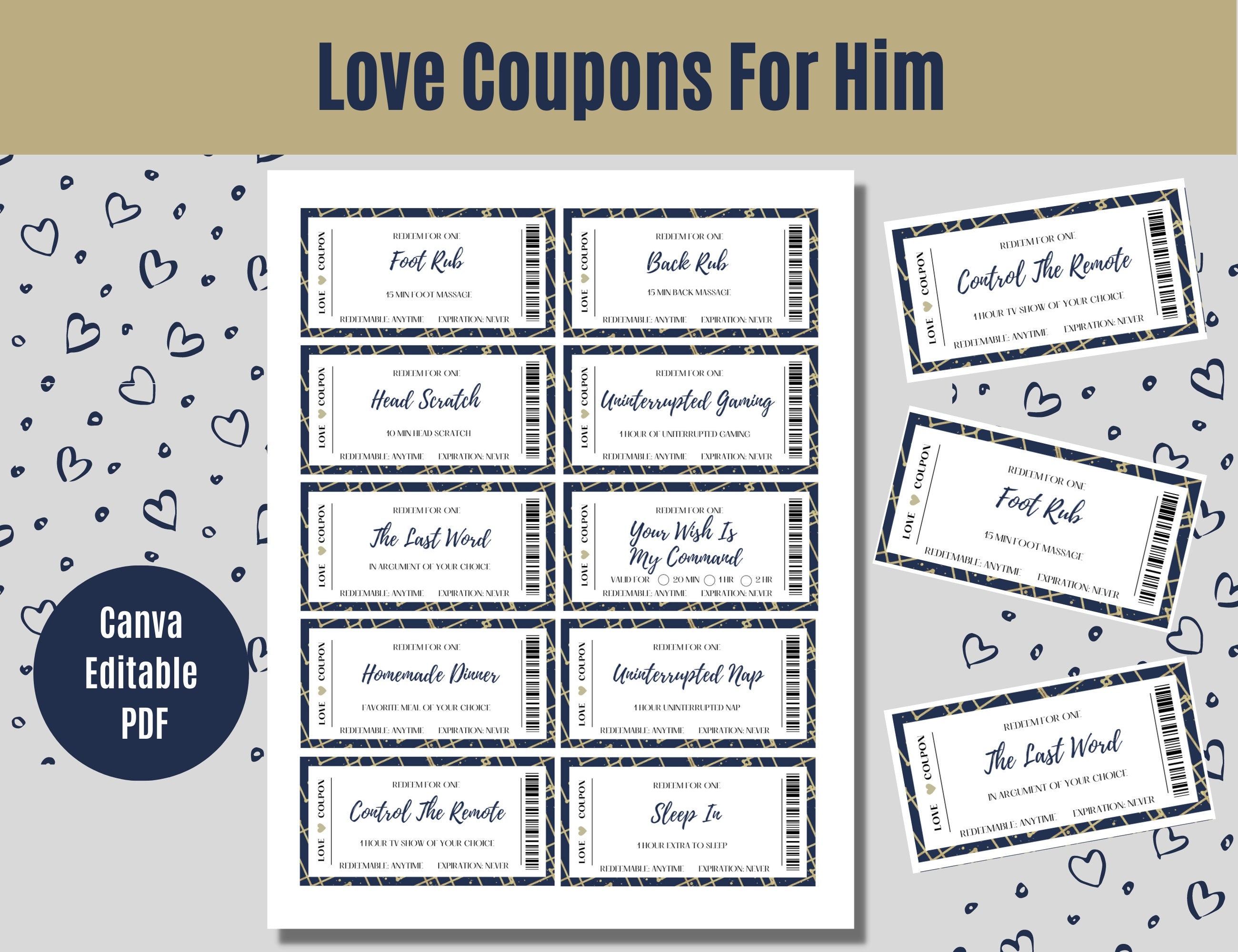 Editable Love Coupons for Him, Printable Love Coupons, Gift for Him ...