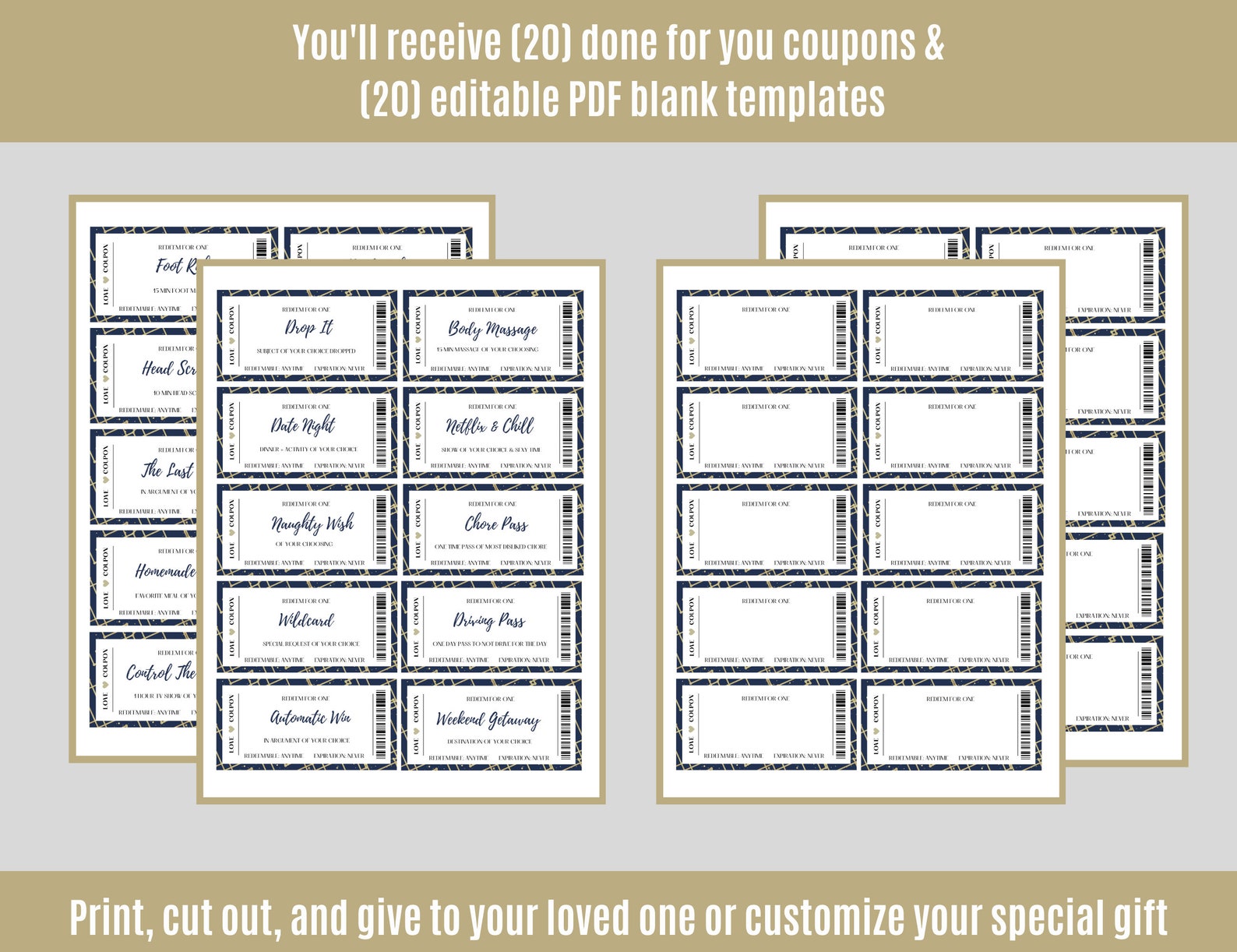 Editable Love Coupons for Him, Printable Love Coupons, Gift for Him ...