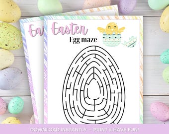 Easter Maze Game, Printable Easter Egg Maze Activity, Easter Party, Easter Party Games, Easter Activity, Easter Egg Maze Puzzle