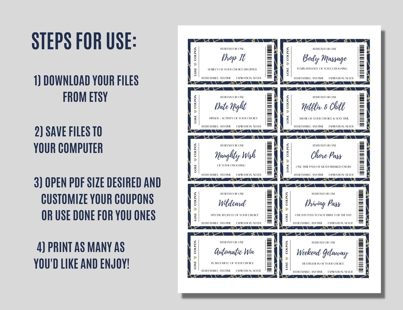 Editable Love Coupons for Him, Printable Love Coupons, Gift for Him, Birthday Gift, Anniversary ...