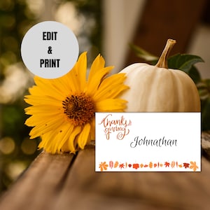 Thanksgiving Name Card Template, Friendsgiving Name Place Cards, Editable Name Card Template, Printable Name Card, Fall Place Card